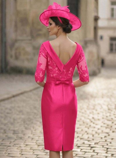 Sheath/Column Scoop Neck Satin Mother Of The Bride Dresses With Appliques Lace