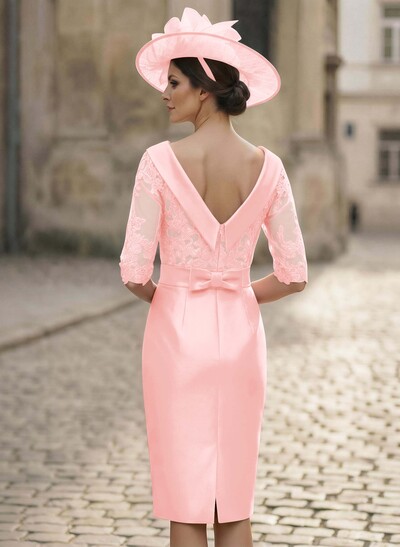 Sheath/Column Scoop Neck Satin Mother Of The Bride Dresses With Appliques Lace