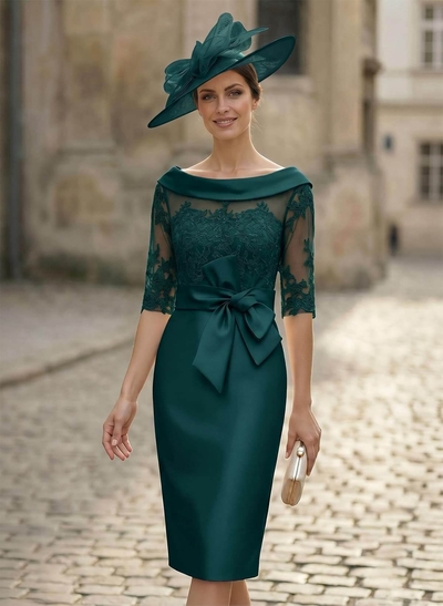 Sheath/Column Scoop Neck Satin Mother Of The Bride Dresses With Appliques Lace