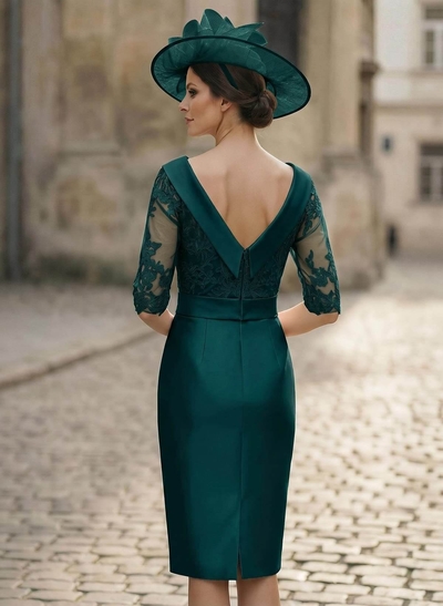 Sheath/Column Scoop Neck Satin Mother Of The Bride Dresses With Appliques Lace