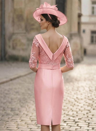 Sheath/Column Scoop Neck Satin Mother Of The Bride Dresses With Appliques Lace