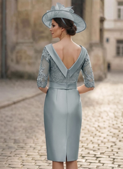 Sheath/Column Scoop Neck Satin Mother Of The Bride Dresses With Appliques Lace
