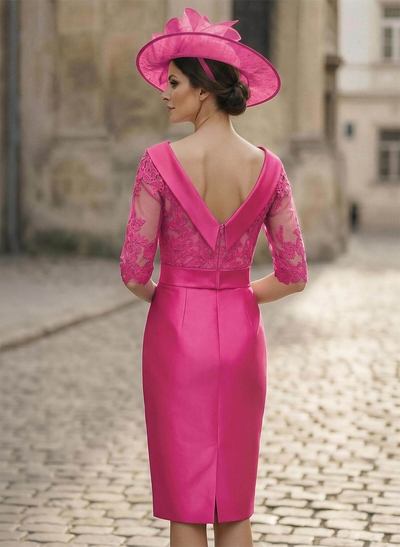 Sheath/Column Scoop Neck Satin Mother Of The Bride Dresses With Appliques Lace