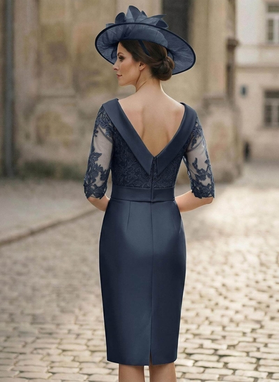 Sheath/Column Scoop Neck Satin Mother Of The Bride Dresses With Appliques Lace