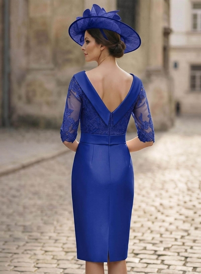 Sheath/Column Scoop Neck Satin Mother Of The Bride Dresses With Appliques Lace
