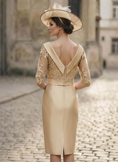 Sheath/Column Scoop Neck Satin Mother Of The Bride Dresses With Appliques Lace