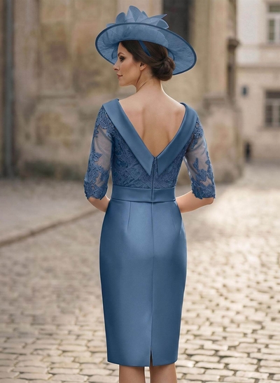 Sheath/Column Scoop Neck Satin Mother Of The Bride Dresses With Appliques Lace