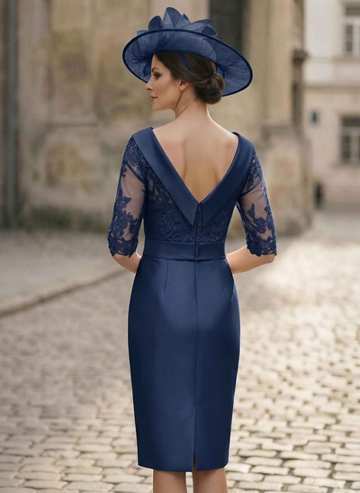 Sheath/Column Scoop Neck Satin Mother Of The Bride Dresses With Appliques Lace