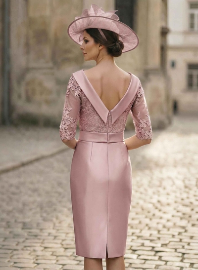 Sheath/Column Scoop Neck Satin Mother Of The Bride Dresses With Appliques Lace