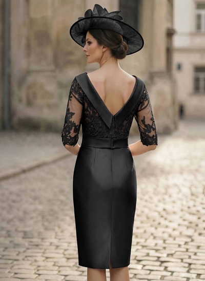 Sheath/Column Scoop Neck Satin Mother Of The Bride Dresses With Appliques Lace