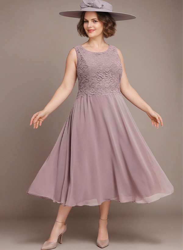 A-Line Scoop Neck Chiffon Mother Of The Bride Dresses With Appliques Lace