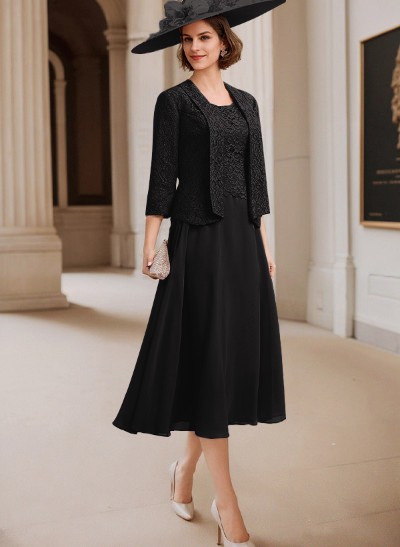 A-Line Scoop Neck Chiffon Mother Of The Bride Dresses With Appliques Lace