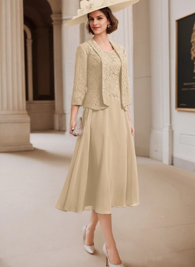 A-Line Scoop Neck Chiffon Mother Of The Bride Dresses With Appliques Lace