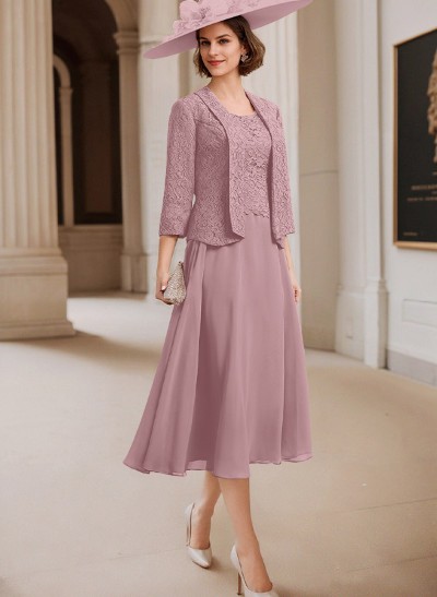 A-Line Scoop Neck Chiffon Mother Of The Bride Dresses With Appliques Lace