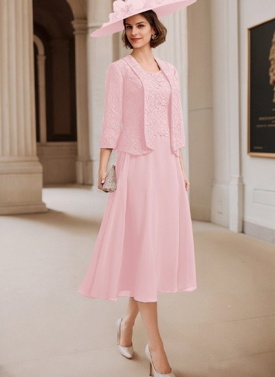 A-Line Scoop Neck Chiffon Mother Of The Bride Dresses With Appliques Lace