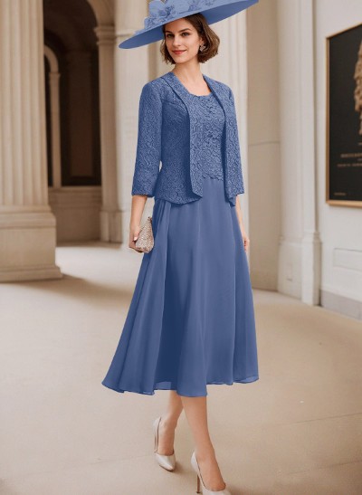 A-Line Scoop Neck Chiffon Mother Of The Bride Dresses With Appliques Lace