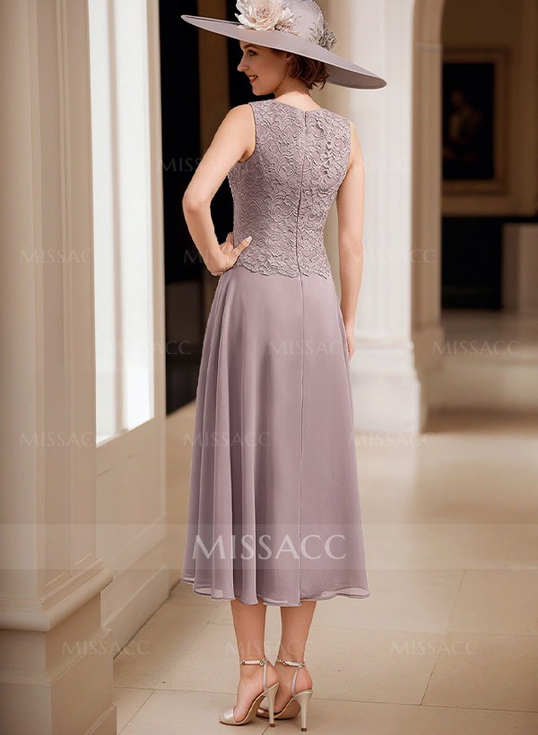 A-Line Scoop Neck Chiffon Mother Of The Bride Dresses With Appliques Lace