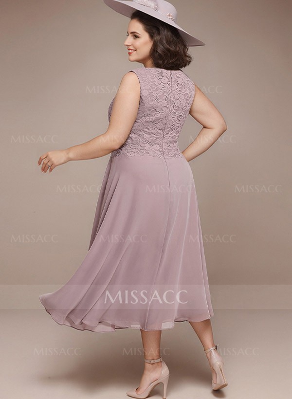 A-Line Scoop Neck Chiffon Mother Of The Bride Dresses With Appliques Lace