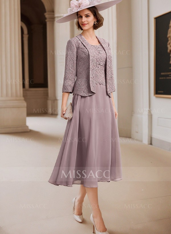 A-Line Scoop Neck Chiffon Mother Of The Bride Dresses With Appliques Lace