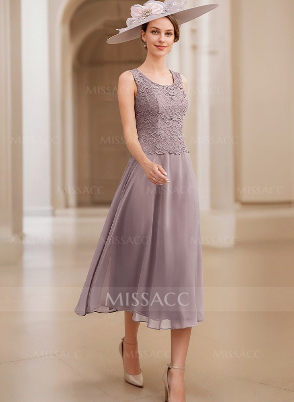 A-Line Scoop Neck Chiffon Mother Of The Bride Dresses With Appliques Lace