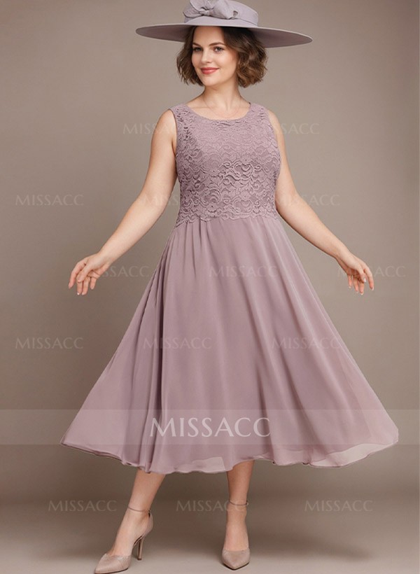 A-Line Scoop Neck Chiffon Mother Of The Bride Dresses With Appliques Lace