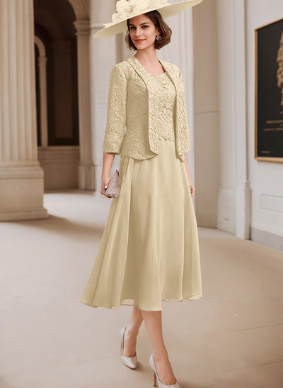 A-Line Scoop Neck Chiffon Mother Of The Bride Dresses With Appliques Lace