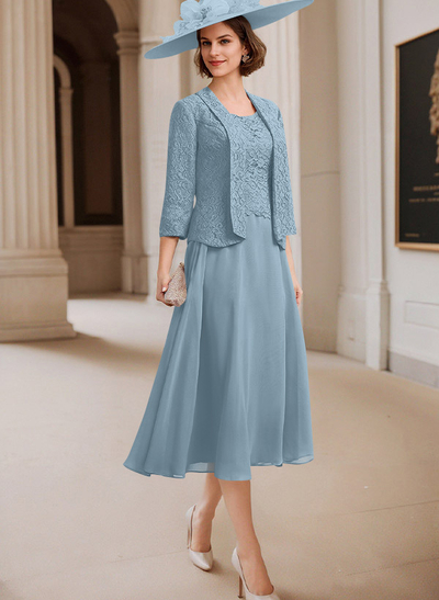 A-Line Scoop Neck Chiffon Mother Of The Bride Dresses With Appliques Lace