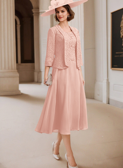A-Line Scoop Neck Chiffon Mother Of The Bride Dresses With Appliques Lace