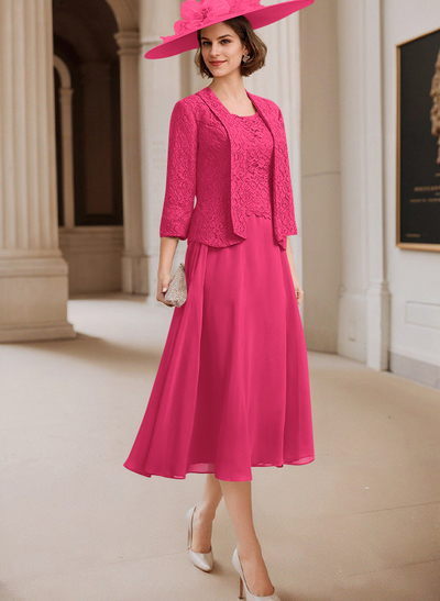 A-Line Scoop Neck Chiffon Mother Of The Bride Dresses With Appliques Lace