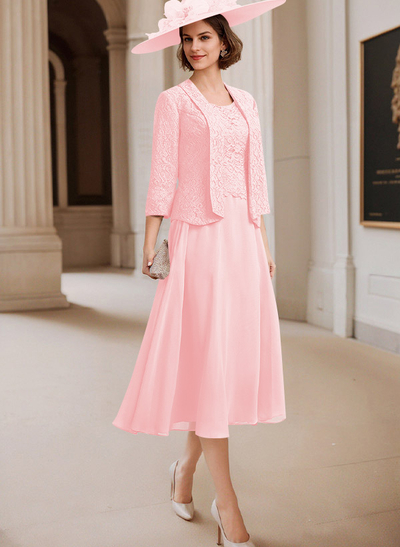 A-Line Scoop Neck Chiffon Mother Of The Bride Dresses With Appliques Lace