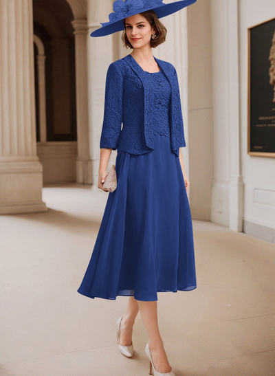 A-Line Scoop Neck Chiffon Mother Of The Bride Dresses With Appliques Lace