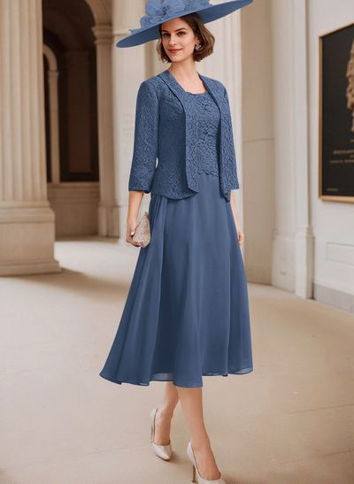 A-Line Scoop Neck Chiffon Mother Of The Bride Dresses With Appliques Lace