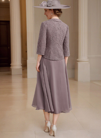 A-Line Scoop Neck Chiffon Mother Of The Bride Dresses With Appliques Lace