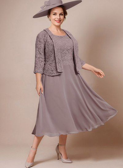 A-Line Scoop Neck Chiffon Mother Of The Bride Dresses With Appliques Lace