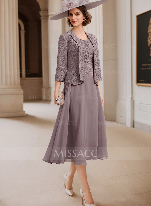 A-Line Scoop Neck Chiffon Mother Of The Bride Dresses With Appliques Lace