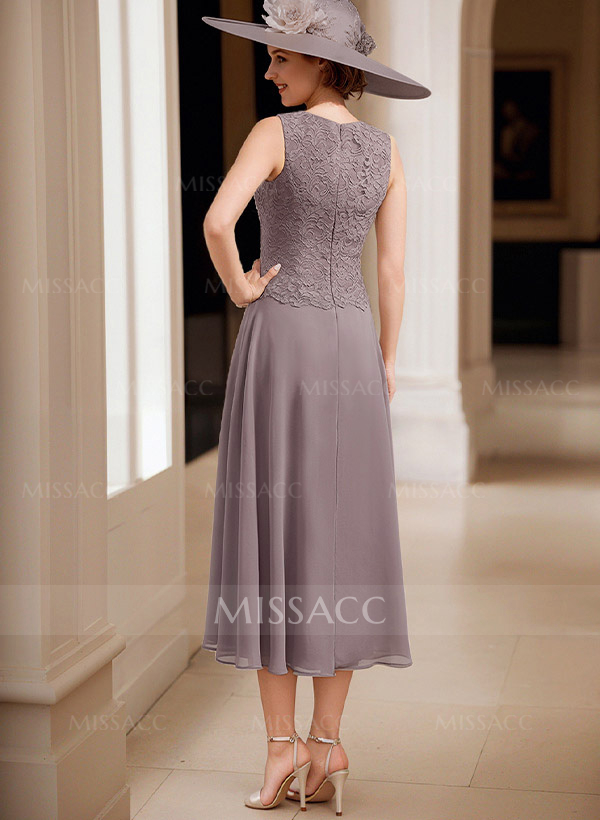 A-Line Scoop Neck Chiffon Mother Of The Bride Dresses With Appliques Lace