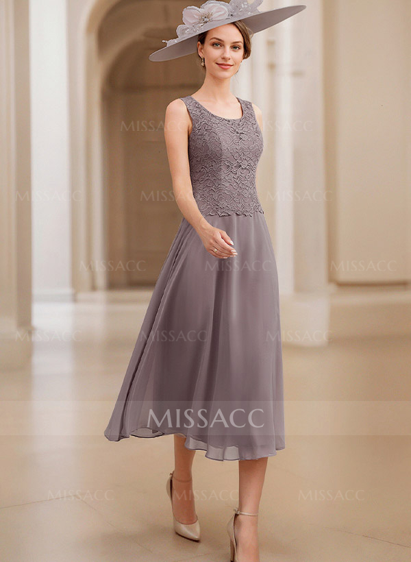 A-Line Scoop Neck Chiffon Mother Of The Bride Dresses With Appliques Lace