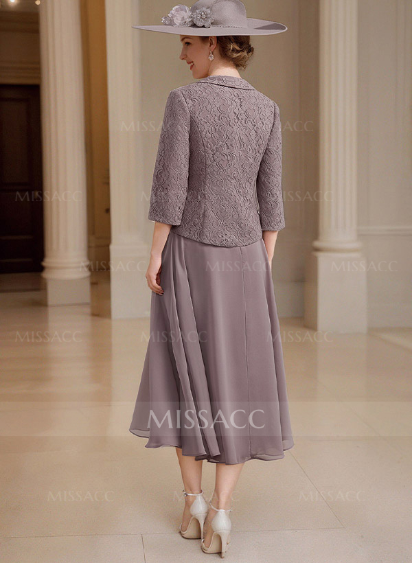 A-Line Scoop Neck Chiffon Mother Of The Bride Dresses With Appliques Lace