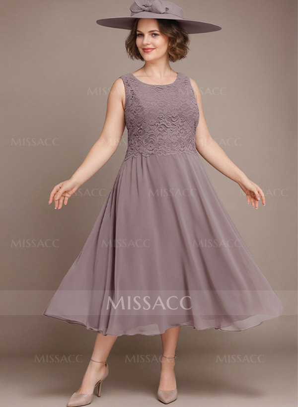 A-Line Scoop Neck Chiffon Mother Of The Bride Dresses With Appliques Lace
