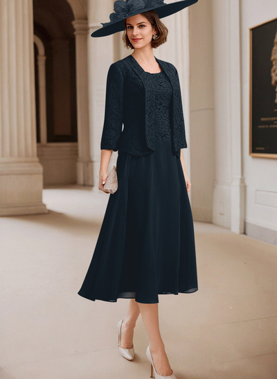 A-Line Scoop Neck Chiffon Mother Of The Bride Dresses With Appliques Lace