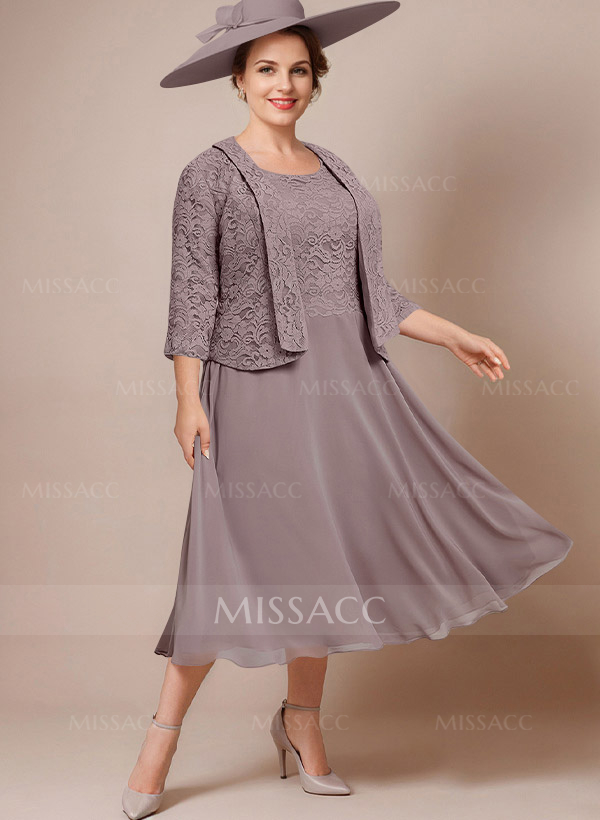 A-Line Scoop Neck Chiffon Mother Of The Bride Dresses With Appliques Lace