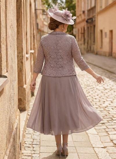 A-Line Scoop Neck Chiffon Mother Of The Bride Dresses With Appliques Lace