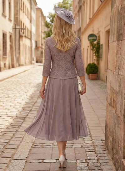 A-Line Scoop Neck Chiffon Mother Of The Bride Dresses With Appliques Lace