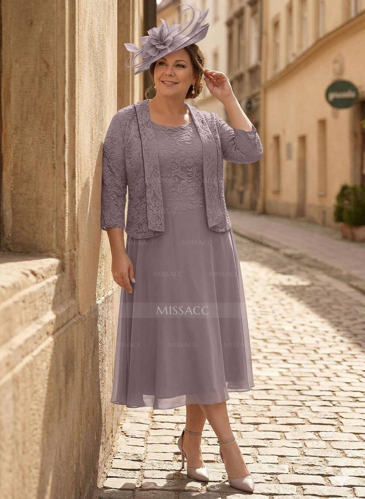 A-Line Scoop Neck Chiffon Mother Of The Bride Dresses With Appliques Lace