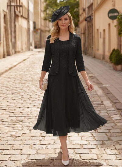 A-Line Scoop Neck Chiffon Mother Of The Bride Dresses With Appliques Lace