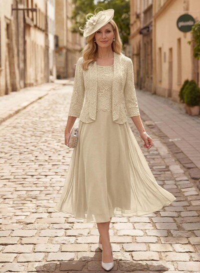 A-Line Scoop Neck Chiffon Mother Of The Bride Dresses With Appliques Lace