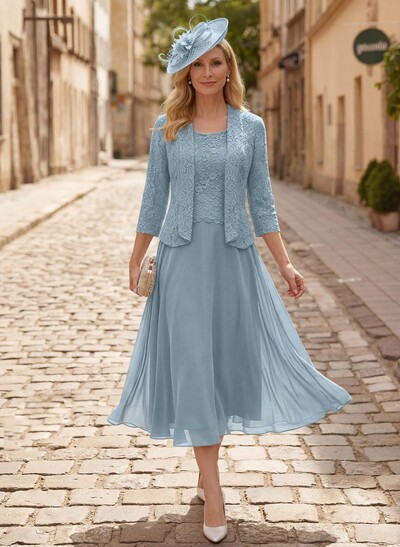 A-Line Scoop Neck Chiffon Mother Of The Bride Dresses With Appliques Lace