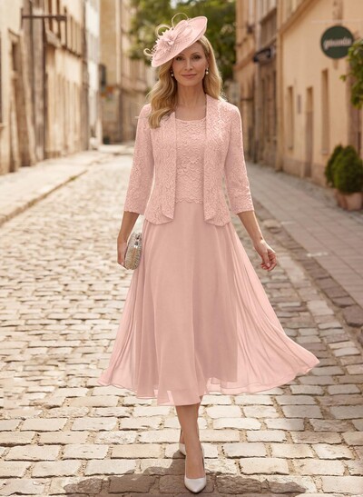 A-Line Scoop Neck Chiffon Mother Of The Bride Dresses With Appliques Lace