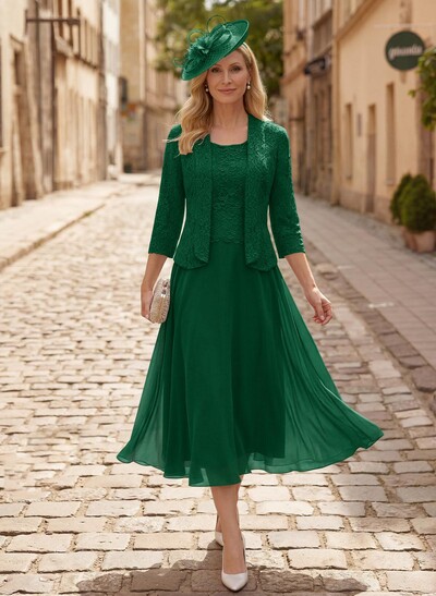 A-Line Scoop Neck Chiffon Mother Of The Bride Dresses With Appliques Lace