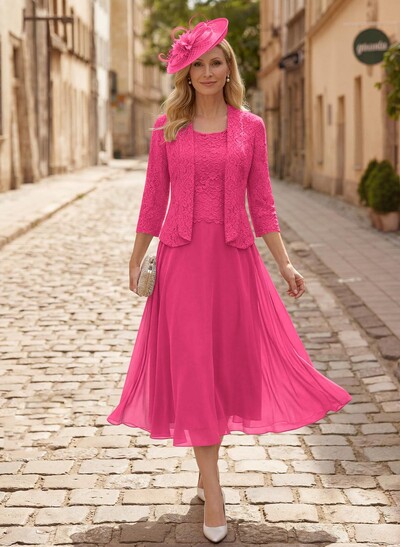 A-Line Scoop Neck Chiffon Mother Of The Bride Dresses With Appliques Lace